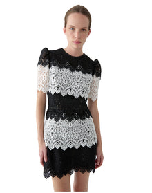Short Sleeve Crewneck Mini Dress | Black/White