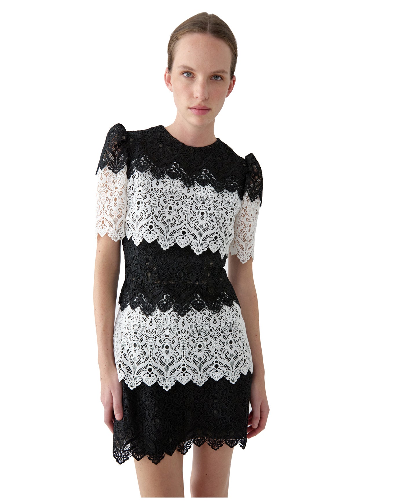 Short Sleeve Crewneck Mini Dress | Black/White