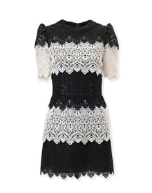 Short Sleeve Crewneck Mini Dress | Black/White