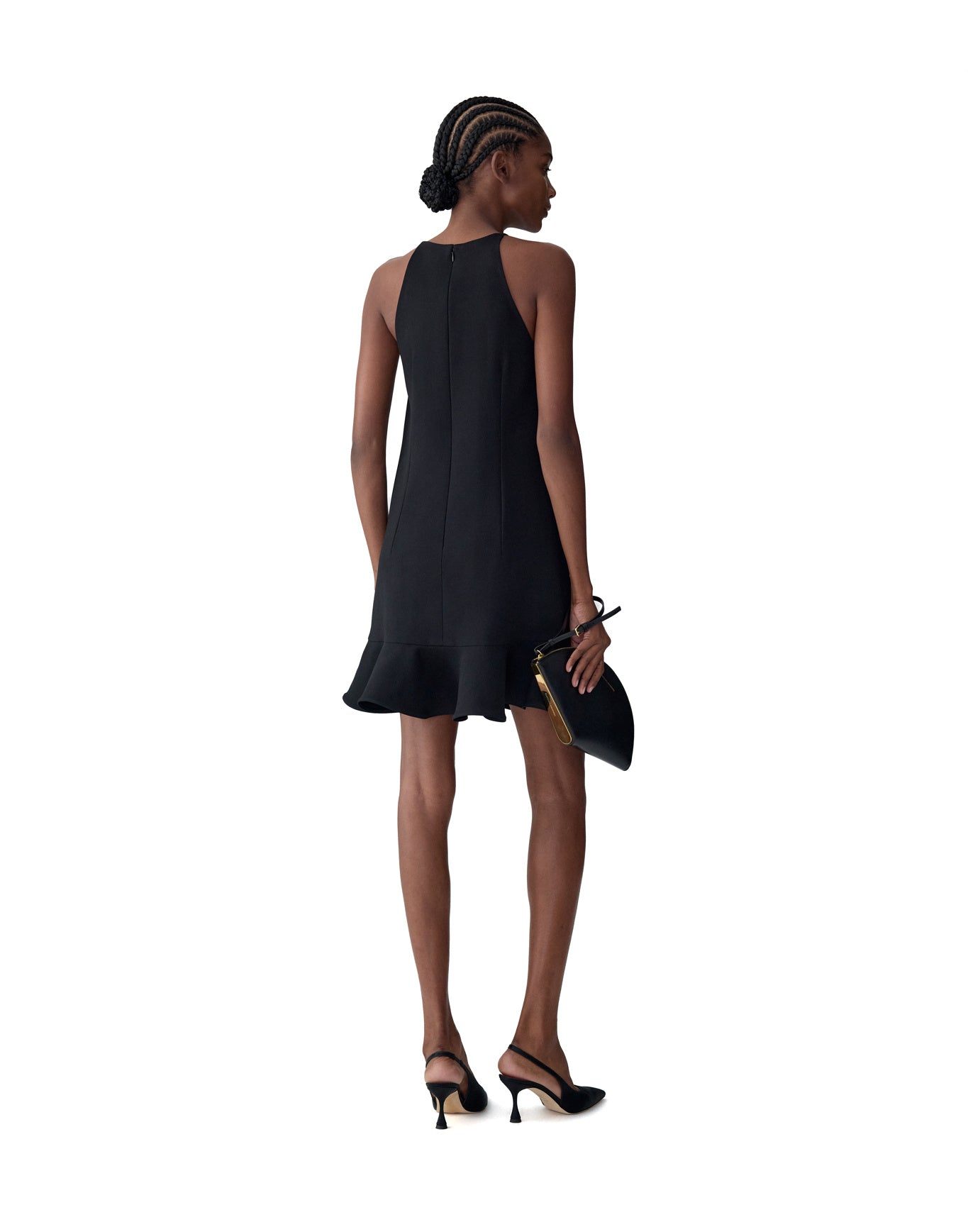 Sleeveless Halter Neck Mini Dress With Ruffle Hem | Black