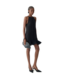 Sleeveless Halter Neck Mini Dress With Ruffle Hem | Black