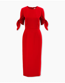 Elbow Tie Sleeve Crewneck Midi Dress | Herrera Red