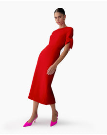 Elbow Tie Sleeve Crewneck Midi Dress | Herrera Red