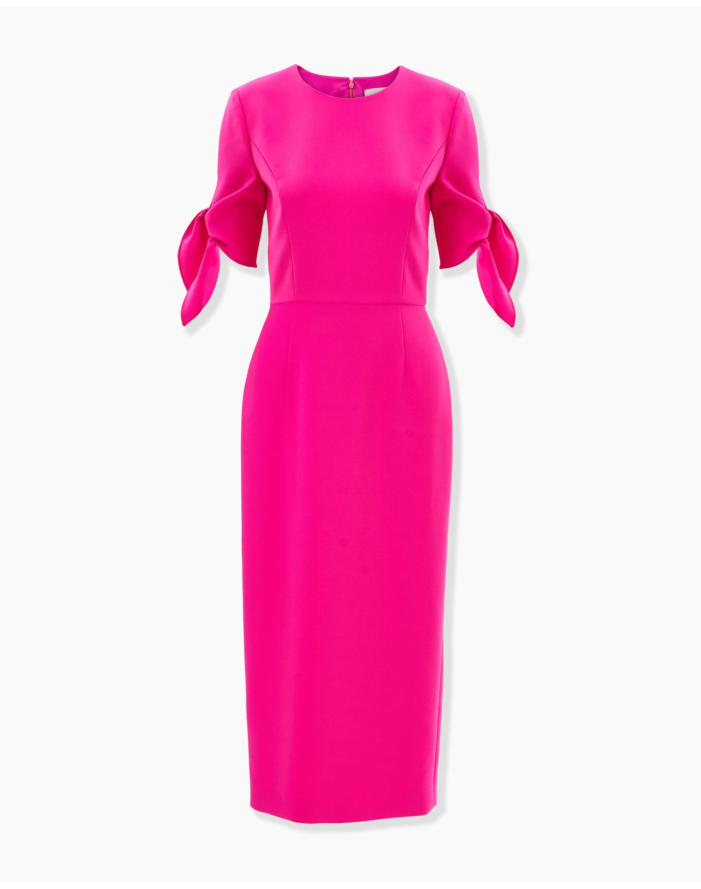 Elbow Tie Sleeve Crewneck Midi Dress | Hot Pink