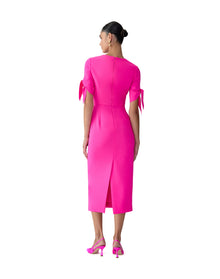 Elbow Tie Sleeve Crewneck Midi Dress | Hot Pink