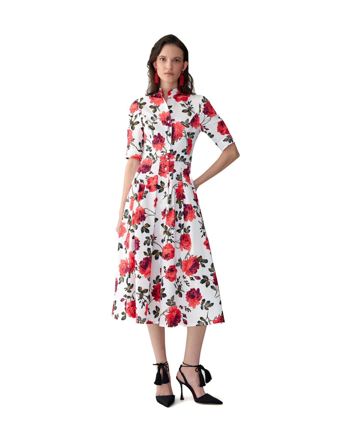 Short Sleeve Shirt Dress | White Multi