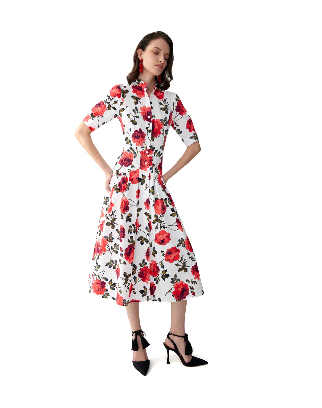 Short Sleeve Shirt Dress | White Multi