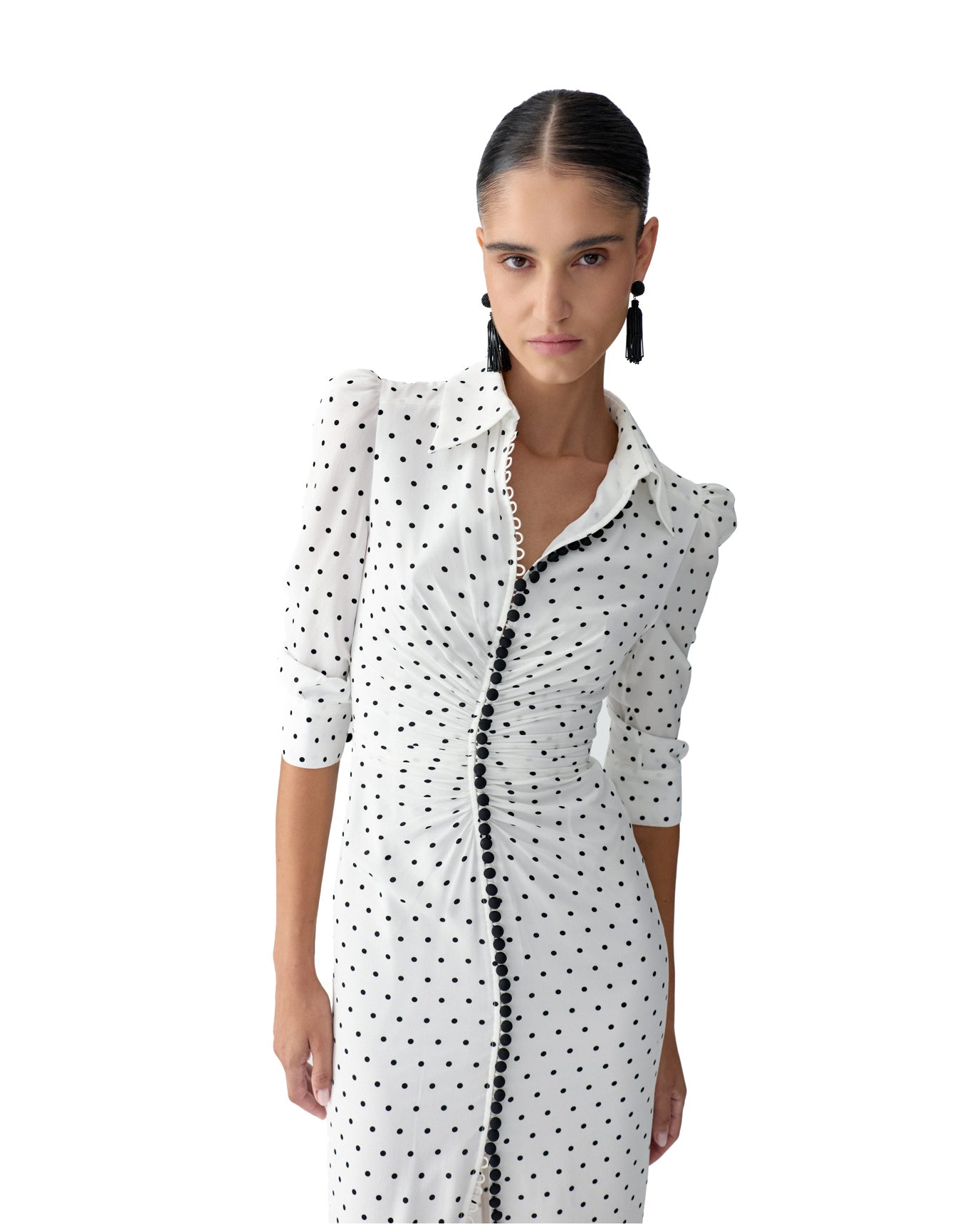 3/4 Sleeve Button Front Shirt Dress | Ivory Multi