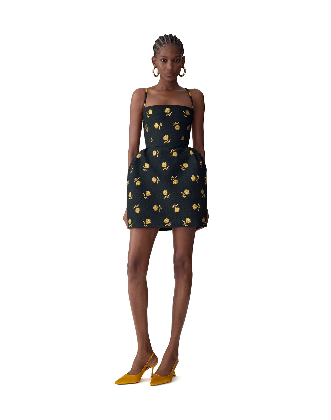Thin Strap Bell Shaped Mini Dress | Black Multi
