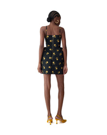 Thin Strap Bell Shaped Mini Dress | Black Multi