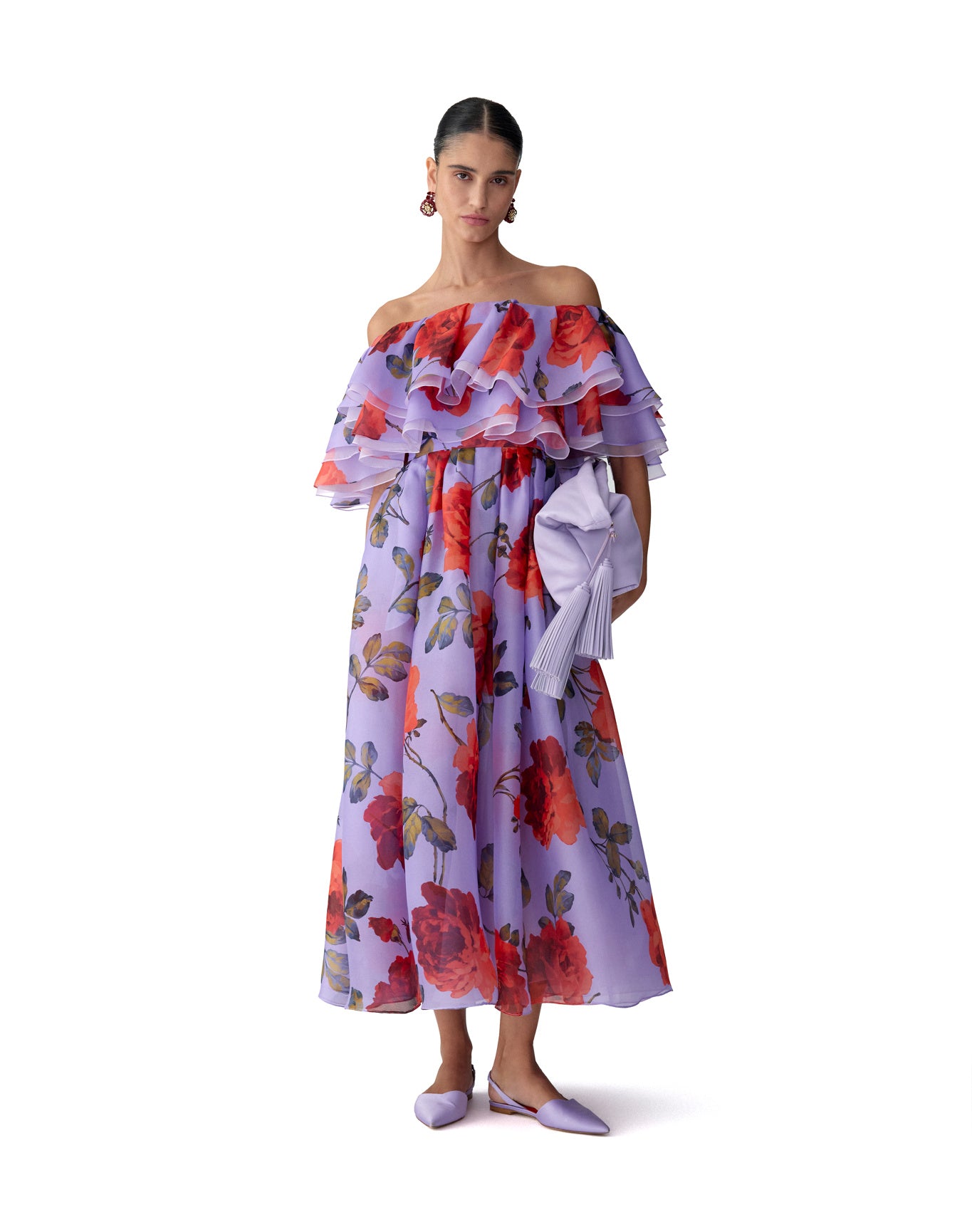Off Shoulder Ruffle Midi Dress | Violeta Multi