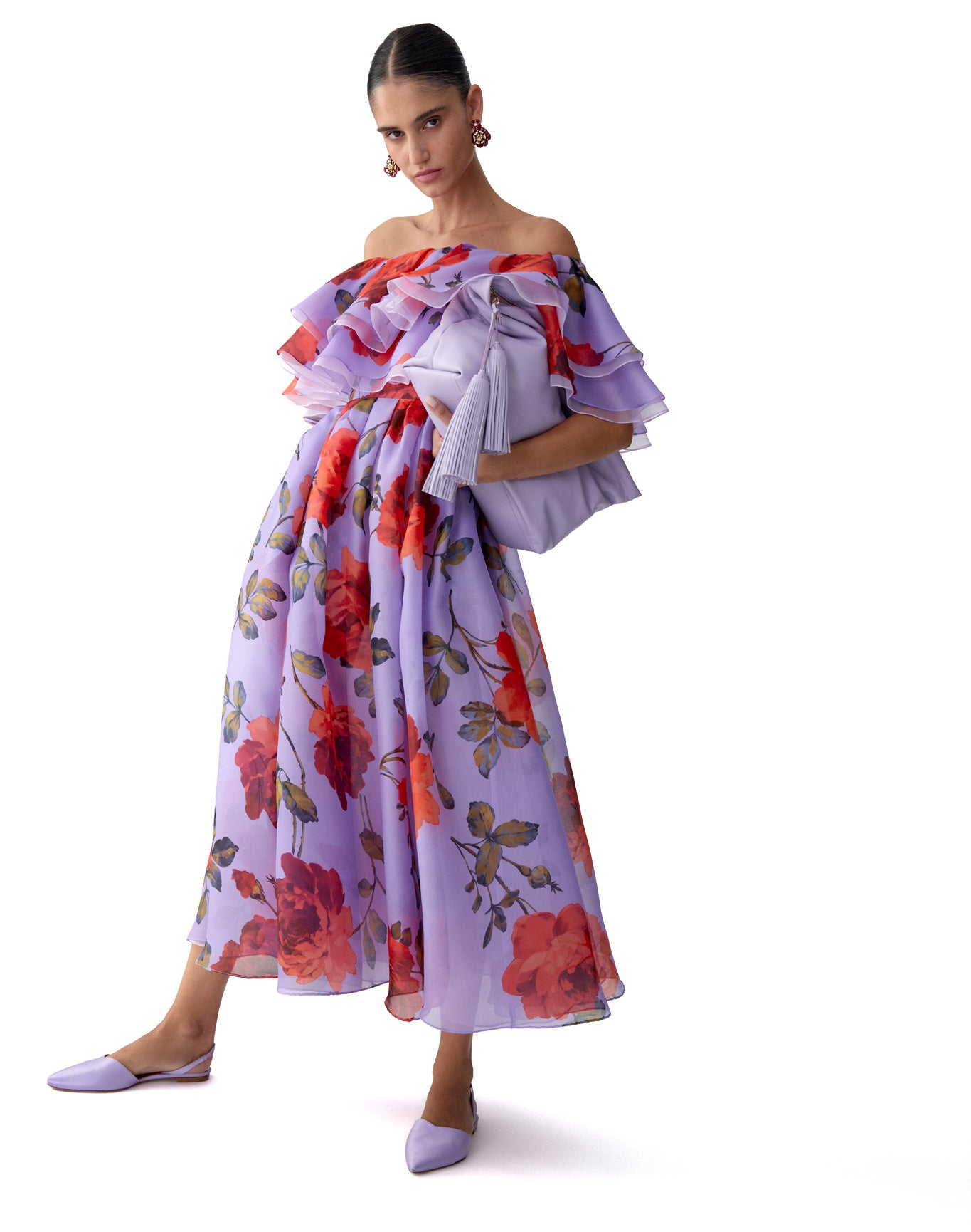 Off Shoulder Ruffle Midi Dress | Violeta Multi