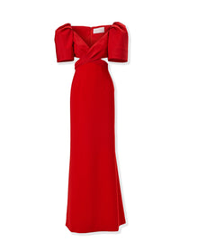 Bell Sleeve V-Neck Cross Front Gown With Cutout | Herrera Red