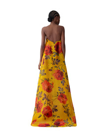 Strapless Deep V Gown | Saffron Multi