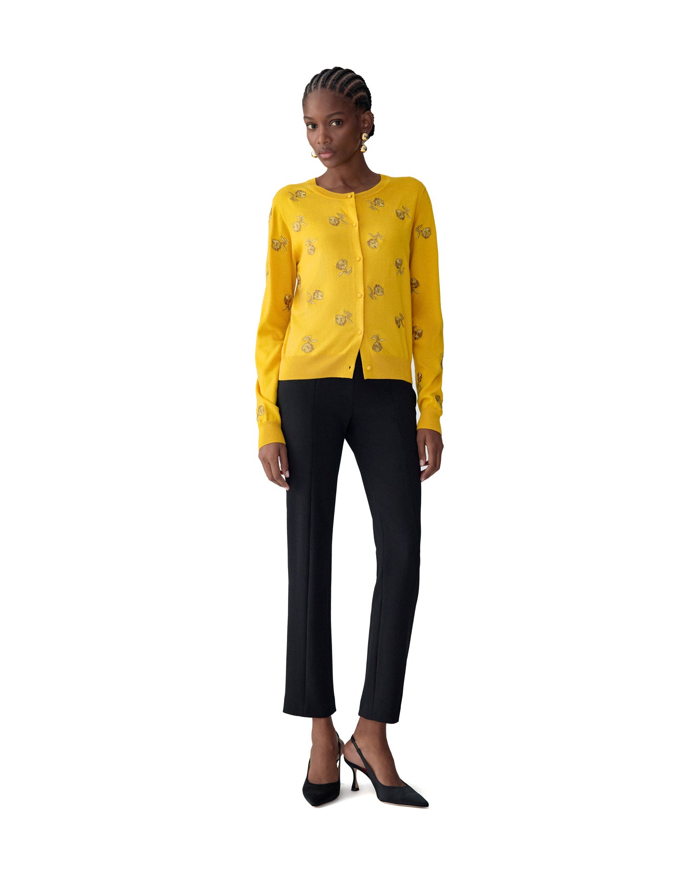 Embroidered Long Sleeve Cardigan | Saffron