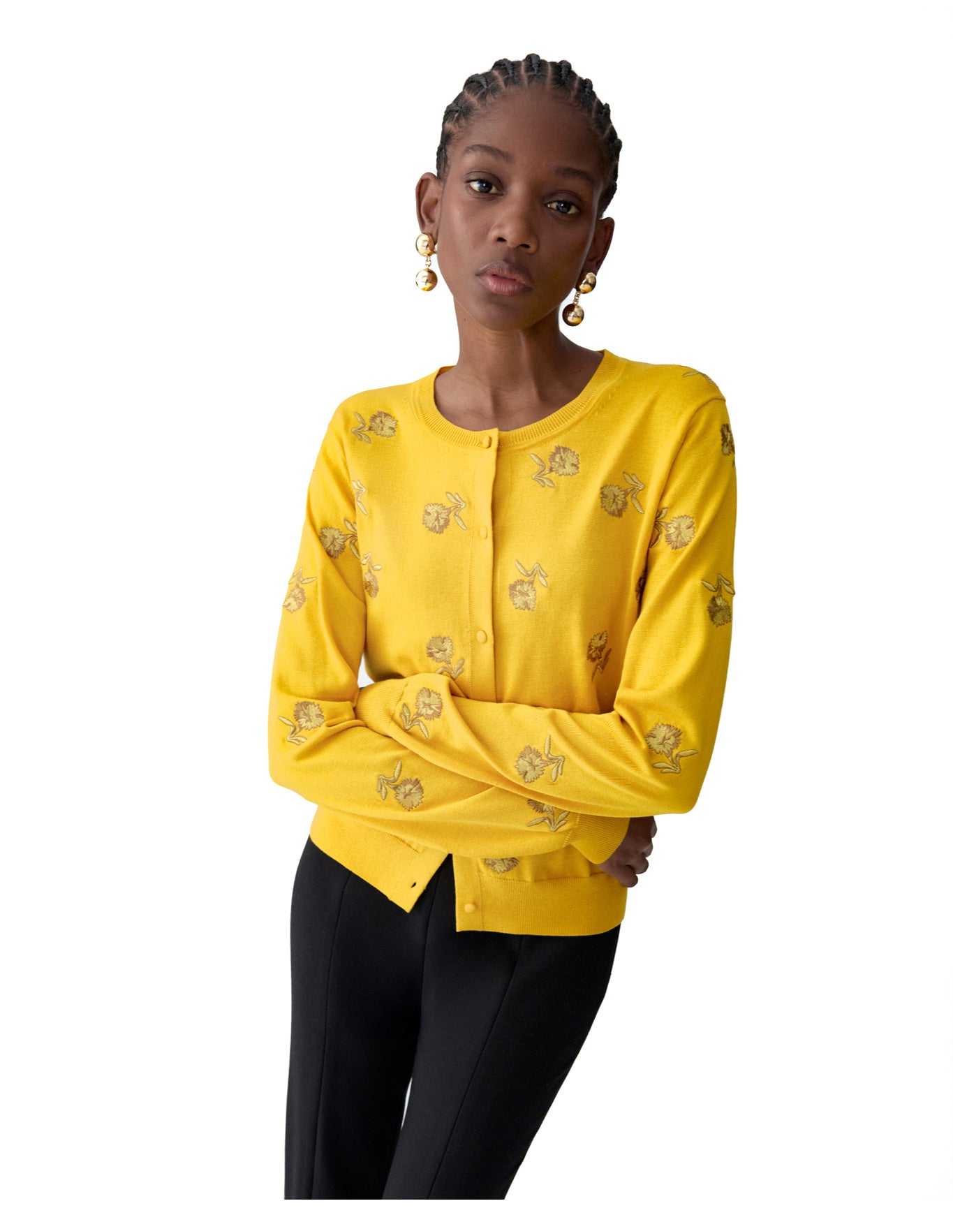 Embroidered Long Sleeve Cardigan | Saffron