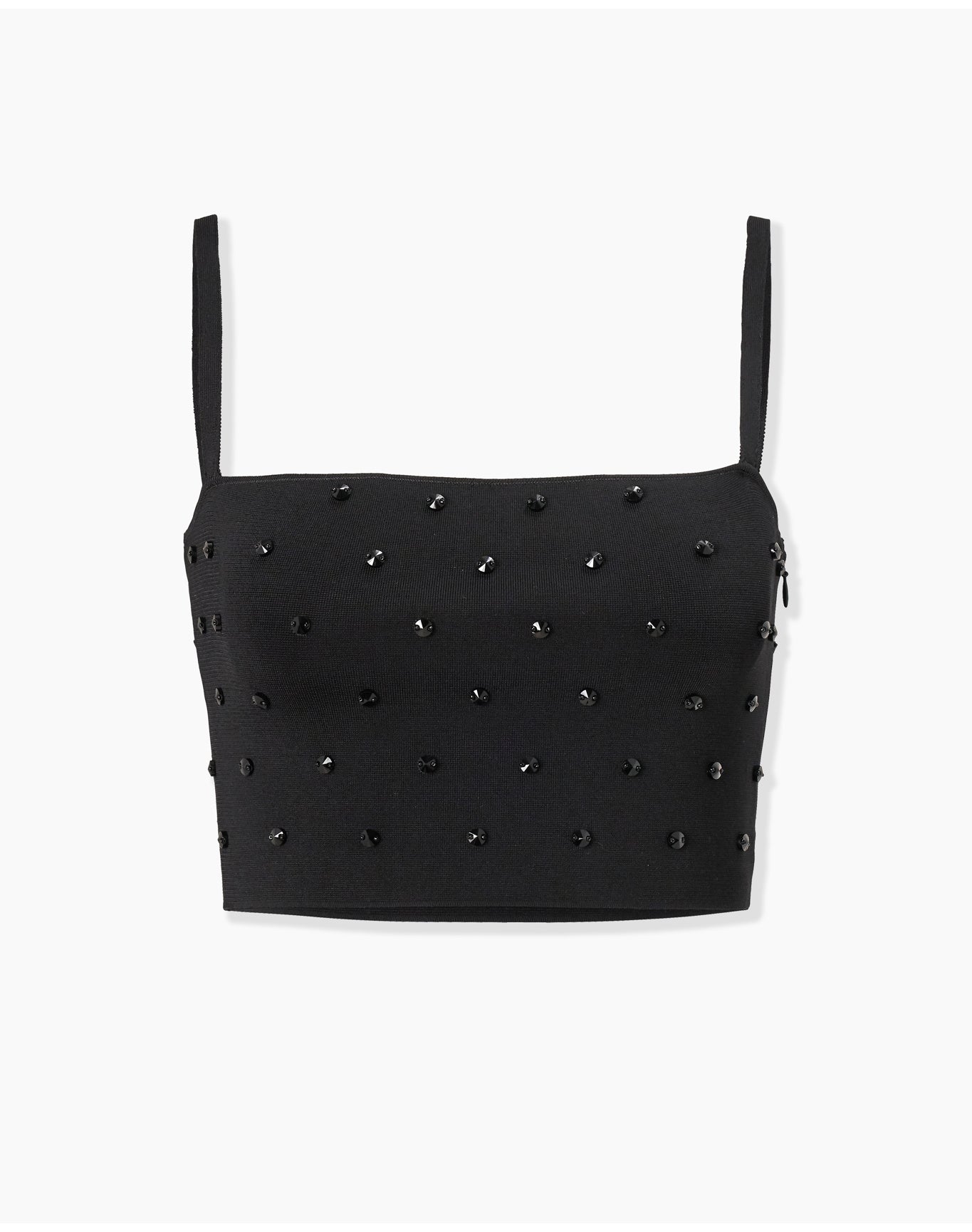 Embroidered Thin Strap Cropped Top | Black/Black