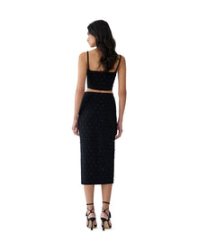 Embroidered Pencil Skirt | Black/Black