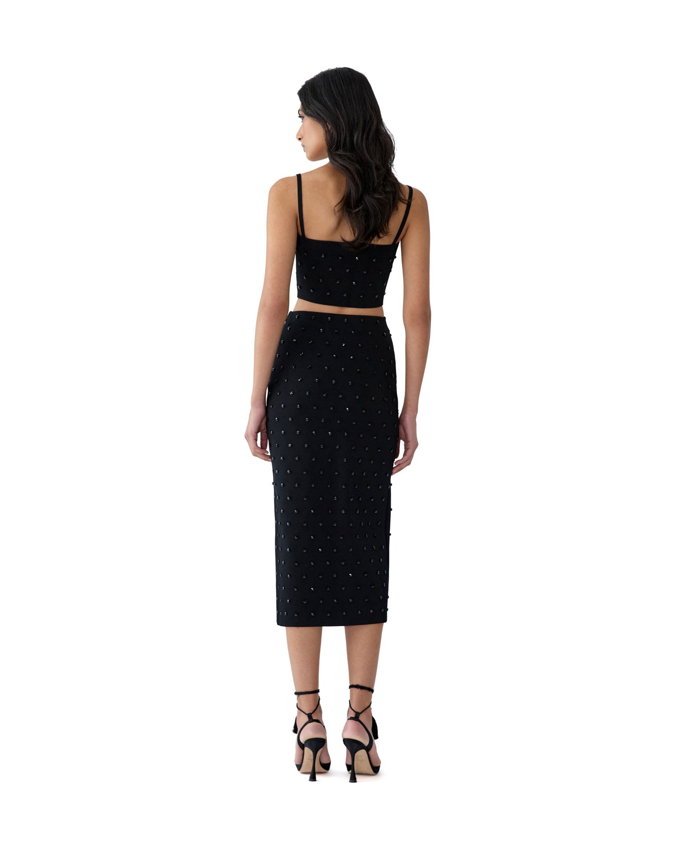 Embroidered Pencil Skirt | Black/Black