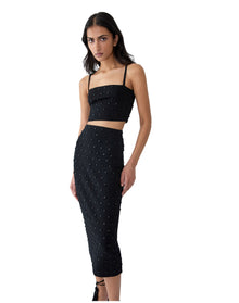 Embroidered Thin Strap Cropped Top | Black/Black