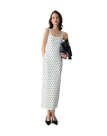 Embroidered Sleeveless Scoop Neck Midi Dress | White Multi