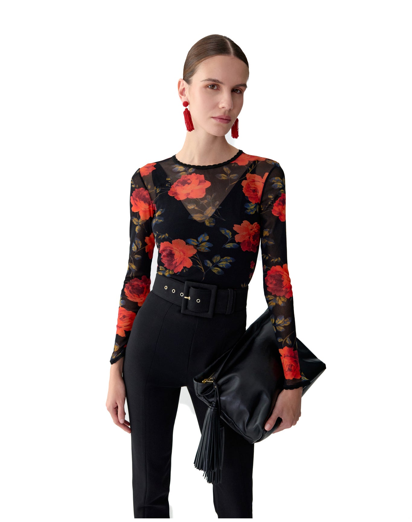 Long Sleeve Crewneck Top | Black Multi