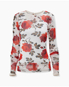 Long Sleeve Crewneck Top | Ivory Multi