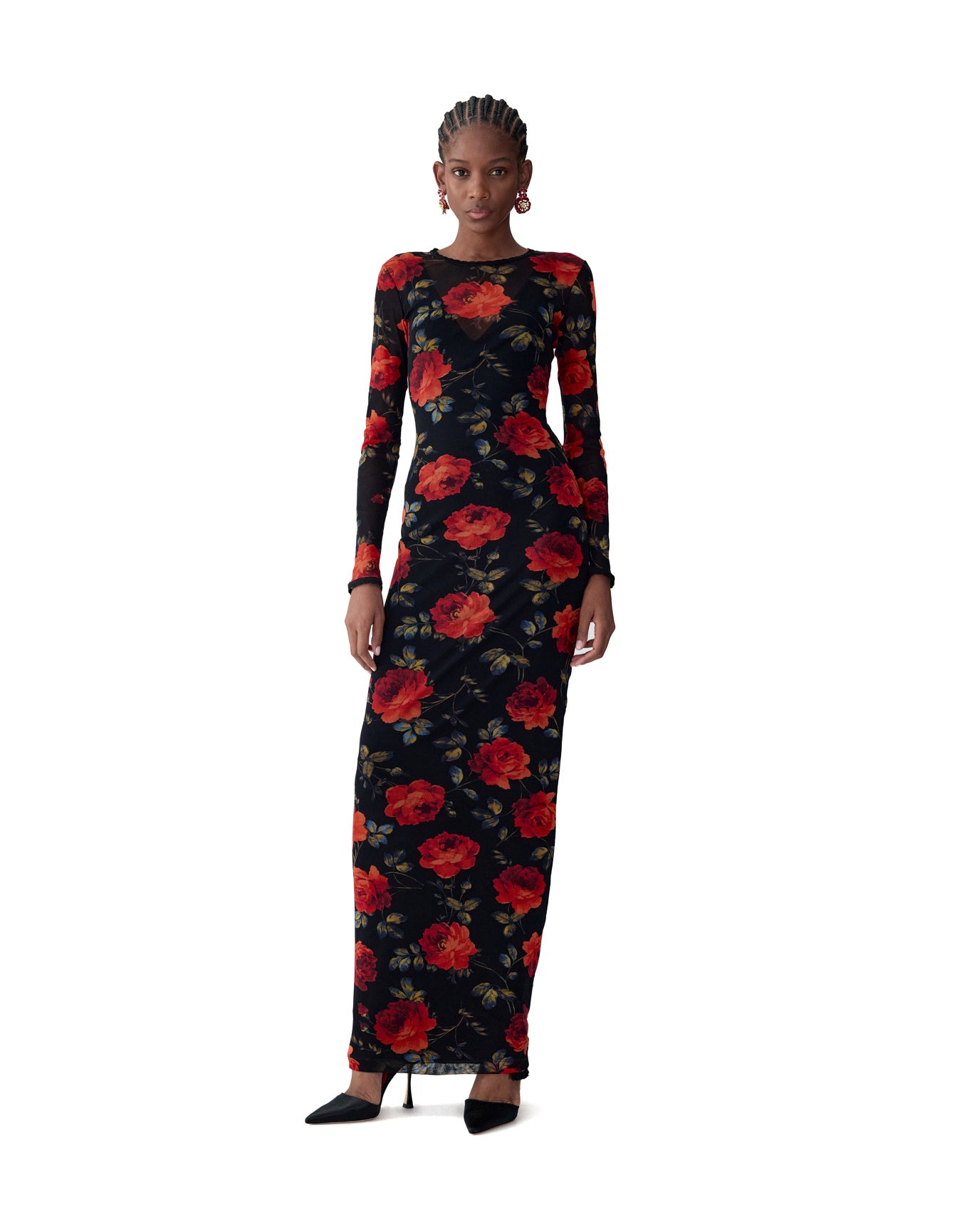 Long Sleeve Crewneck Dress | Black Multi