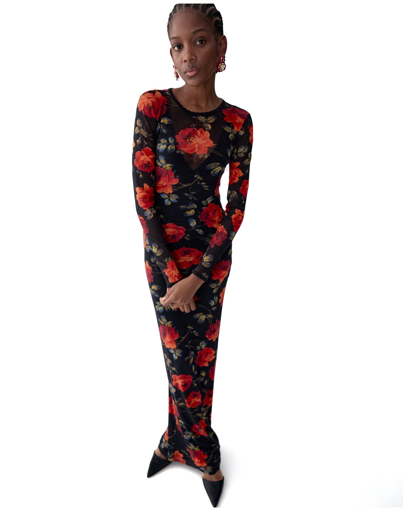 Long Sleeve Crewneck Dress | Black Multi