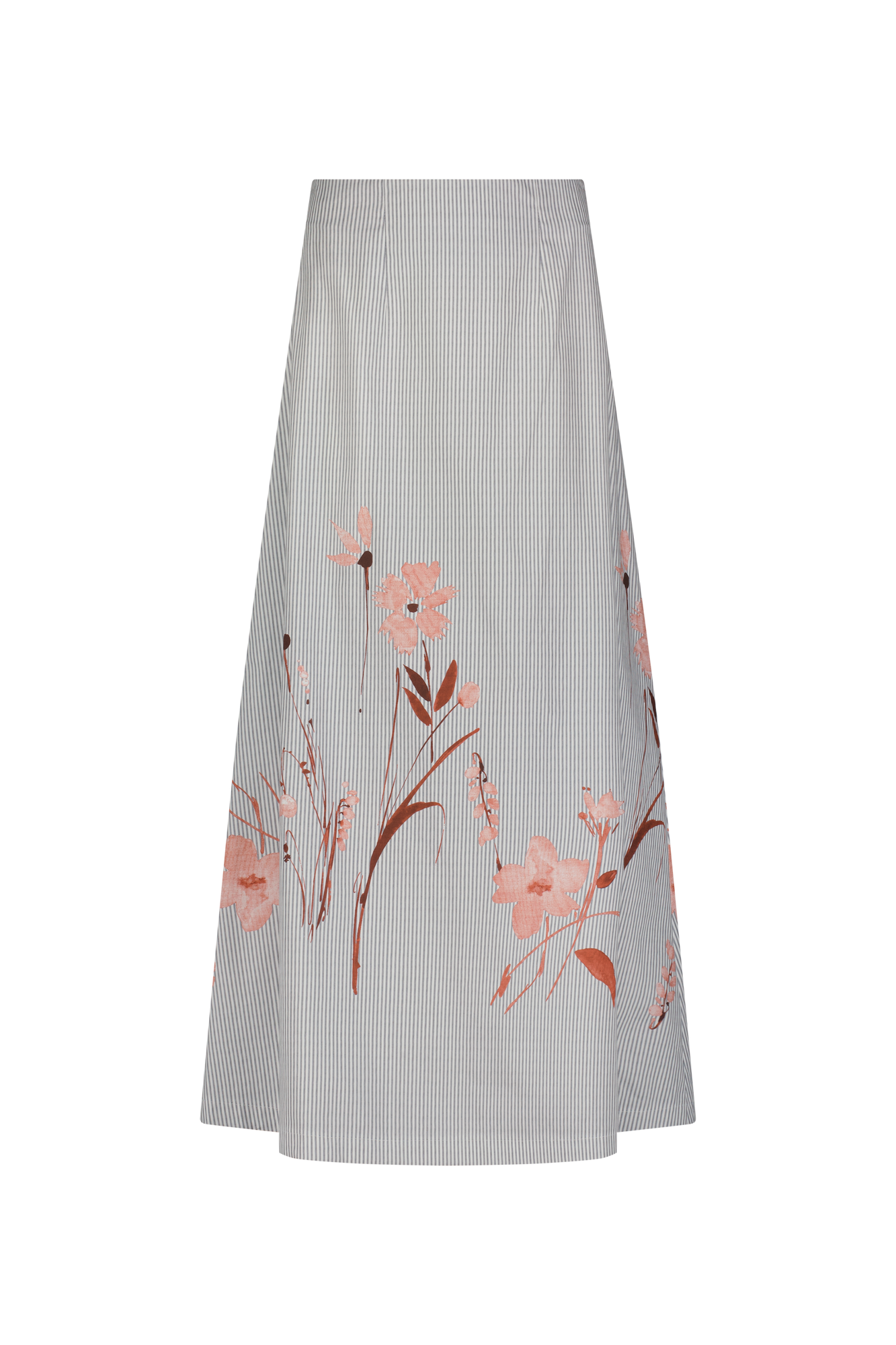 Floral Striped Cotton A-Line Skirt | Blush Multi