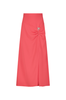 Fluid Crepe Pin Detail Skirt | Watermelon