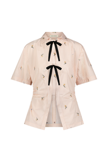 Embroidered Striped Cotton Bow Front Shirt | Blush