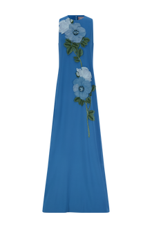 Peony Embroidered Fluid Crepe Francie Gown | Mallard/Mallard