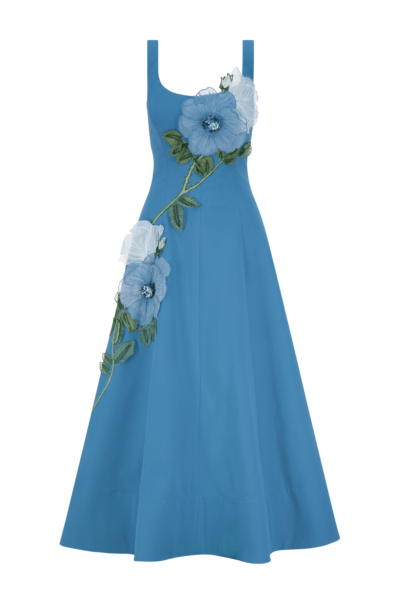 Peony Embroidered Stretch Cotton Full Dress | Mallard/Mallard