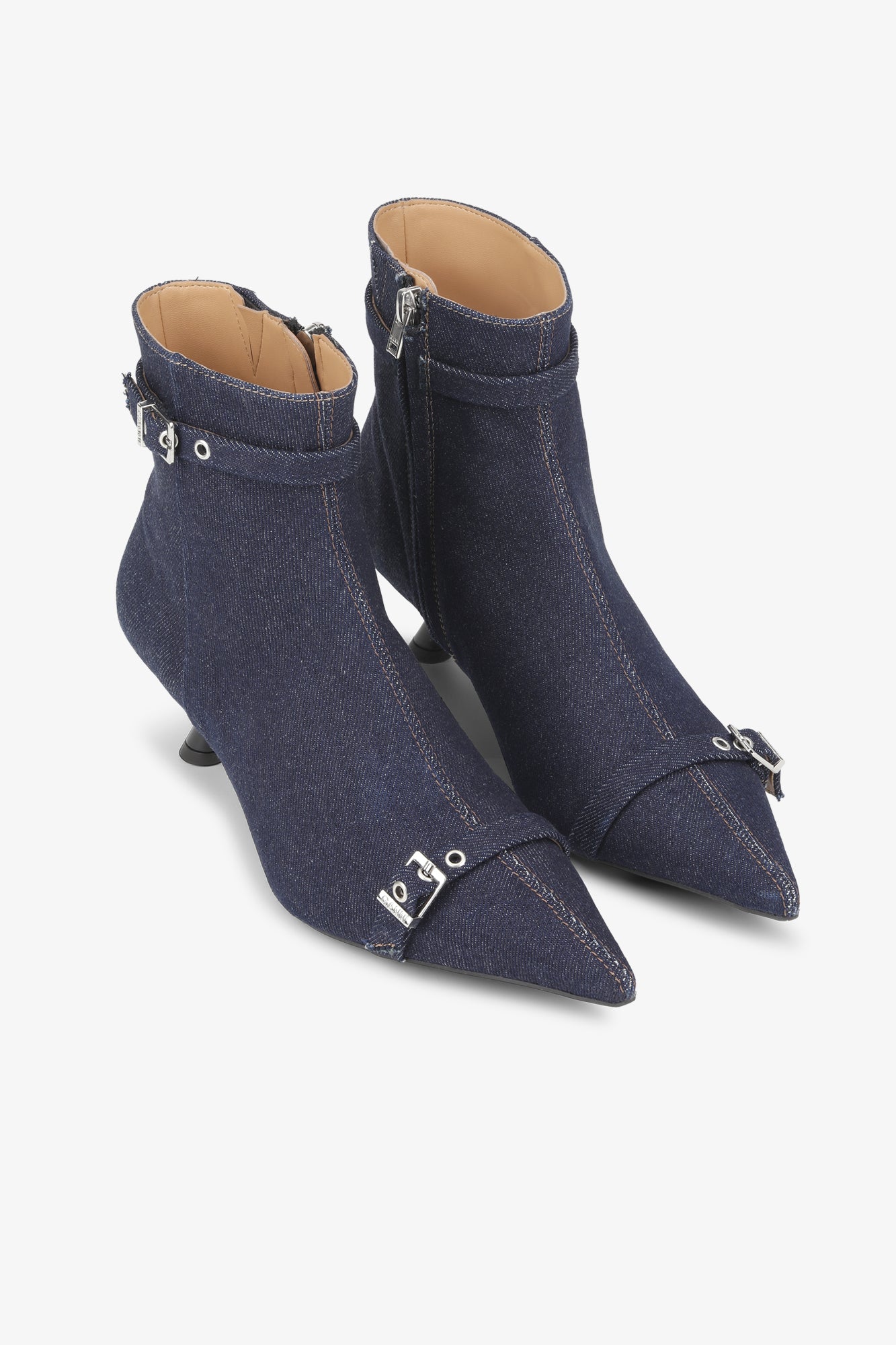 Denim Eyelets Kitten Heel Boots | Dark Navy