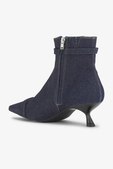 Denim Eyelets Kitten Heel Boots | Dark Navy