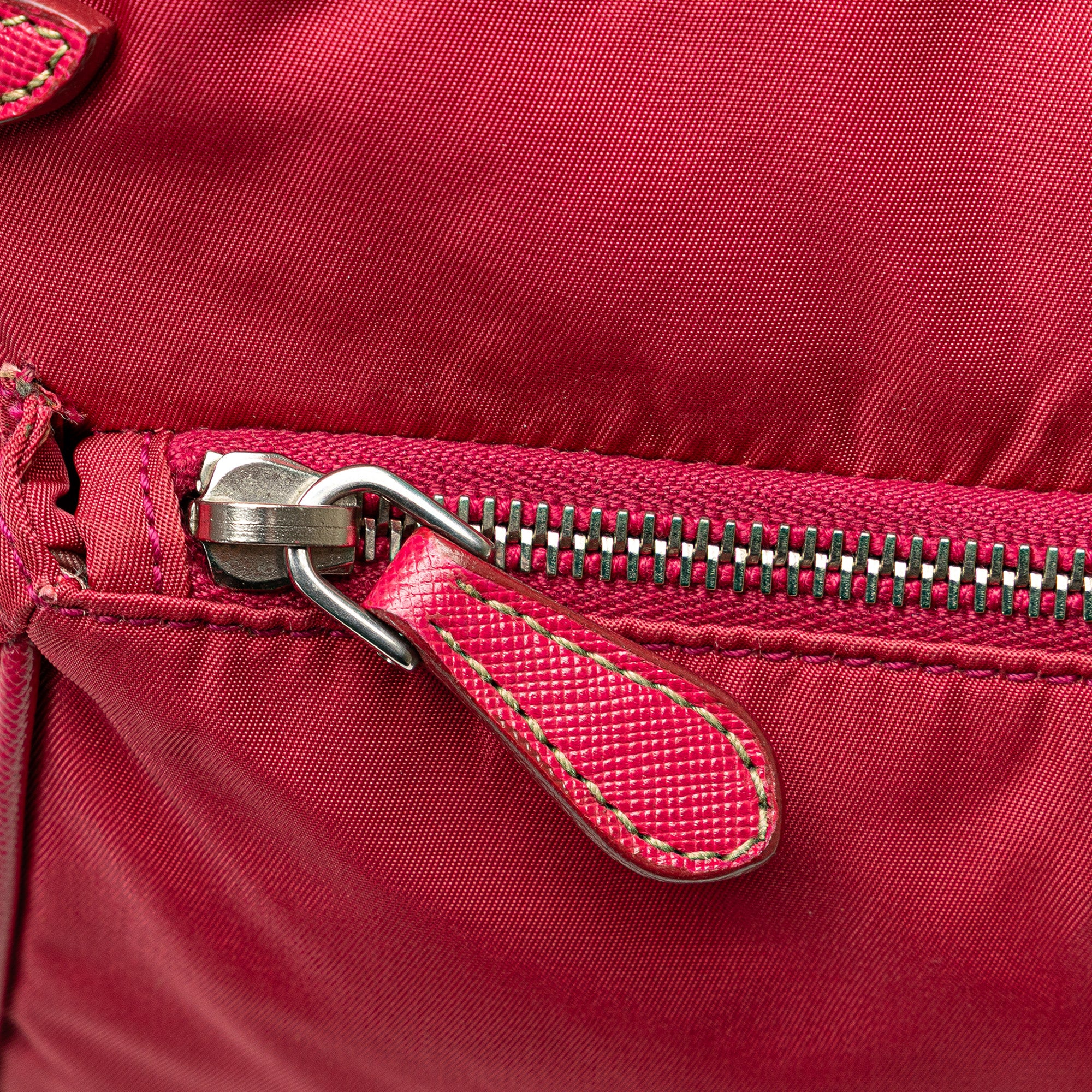 Prada | Pre-Owned Saffiano Trimmed Tessuto Zip Top Crossbody | Red