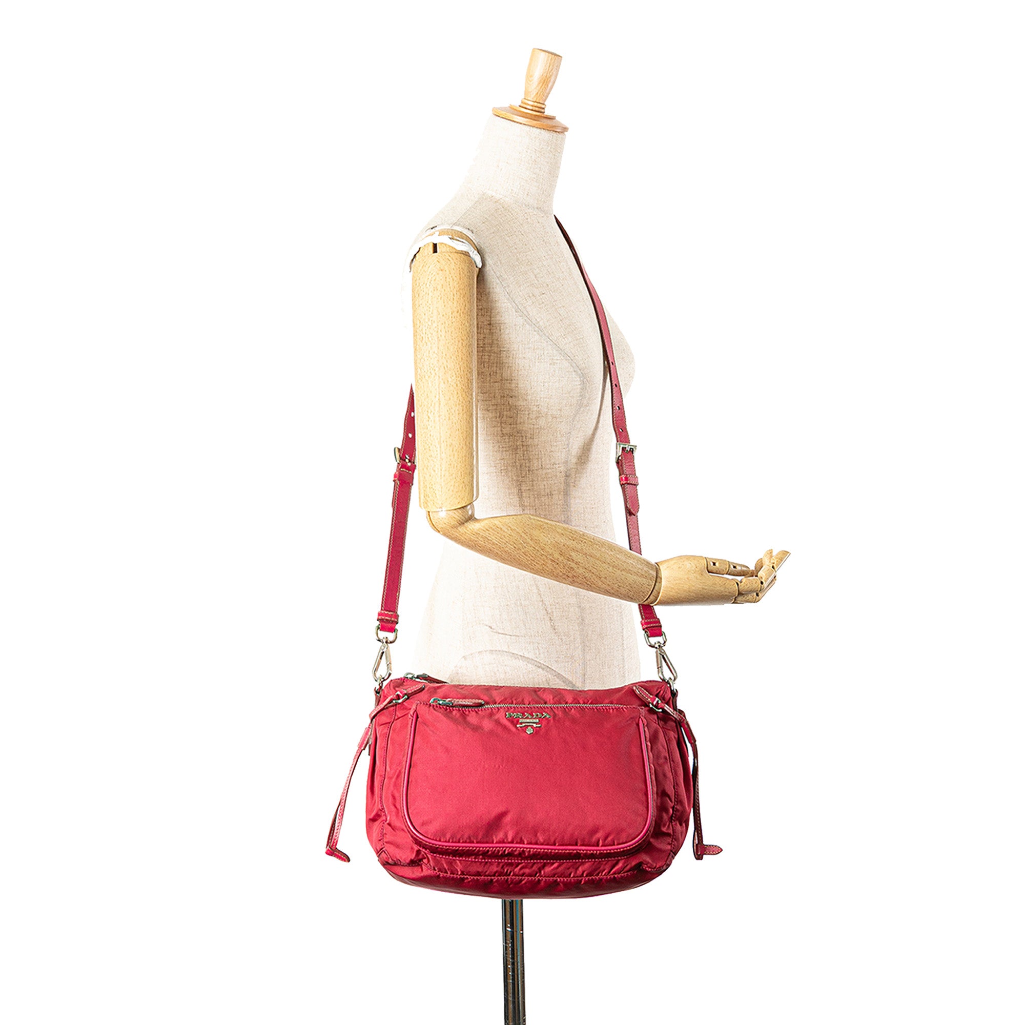 Prada | Pre-Owned Saffiano Trimmed Tessuto Zip Top Crossbody | Red