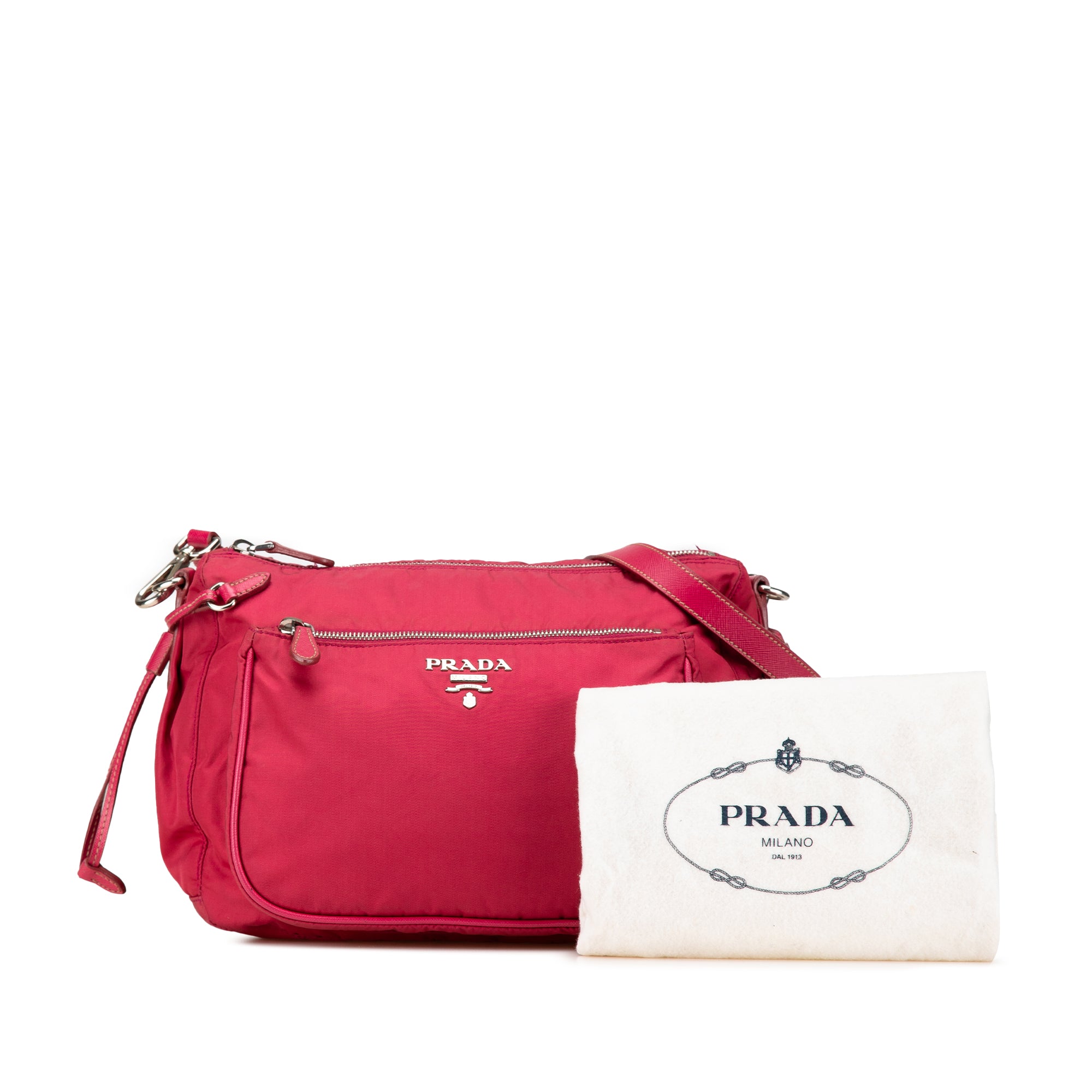 Prada | Pre-Owned Saffiano Trimmed Tessuto Zip Top Crossbody | Red