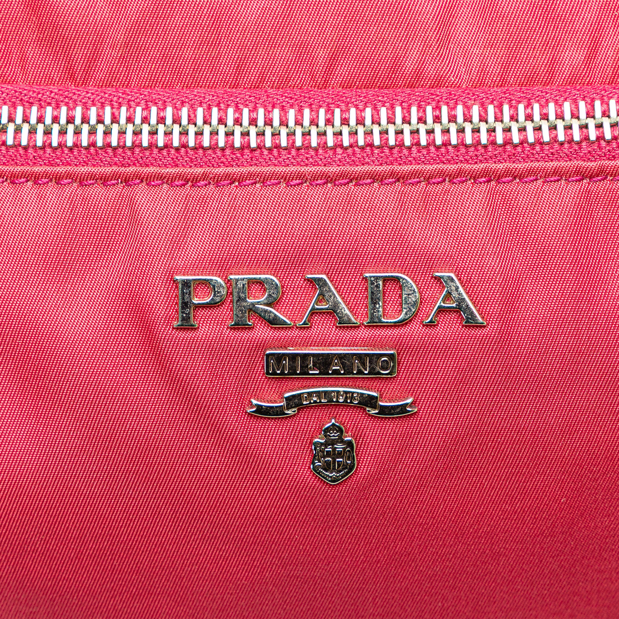 Prada | Pre-Owned Saffiano Trimmed Tessuto Zip Top Crossbody | Red