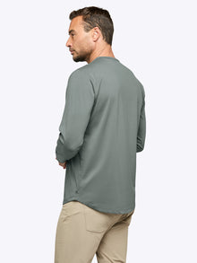 Mens | AO Long Sleeve Henley Curve-Hem | Signature-Fit PYCA Pro | Sage