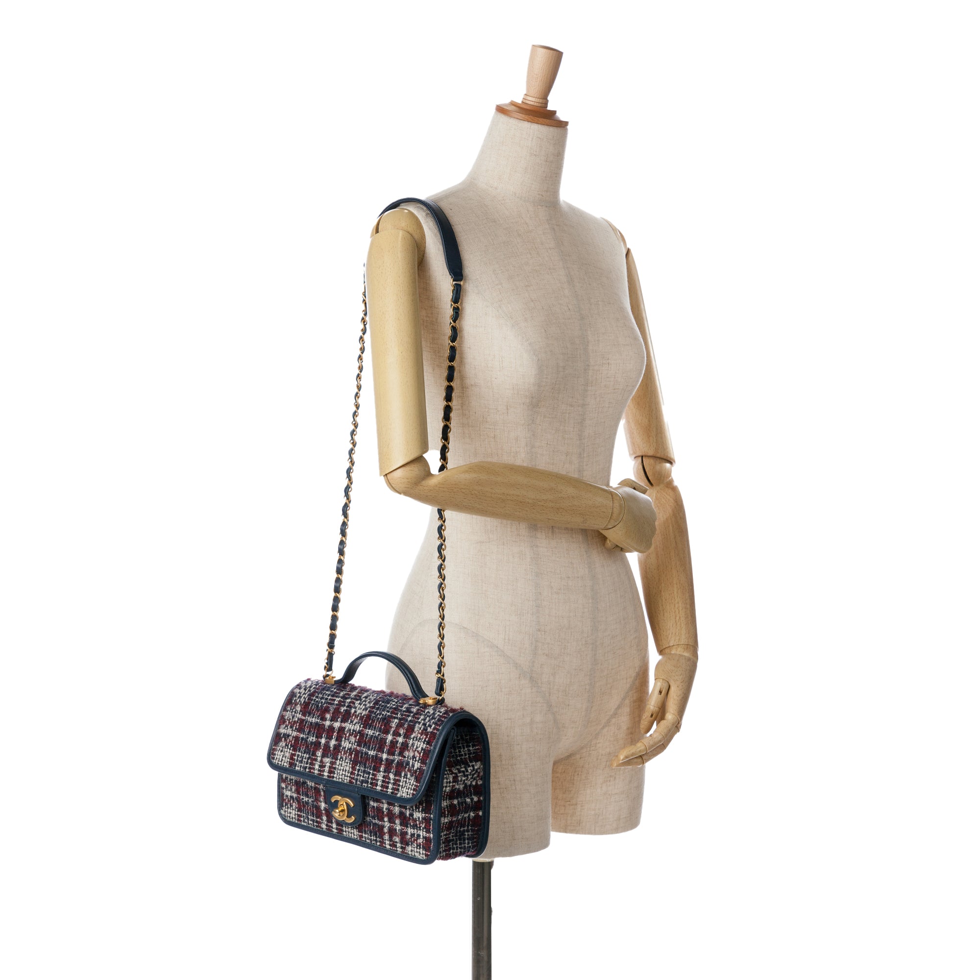 Chanel | Pre-Owned Small Tweed School Memory Top Handle Flap | Blue/Navy