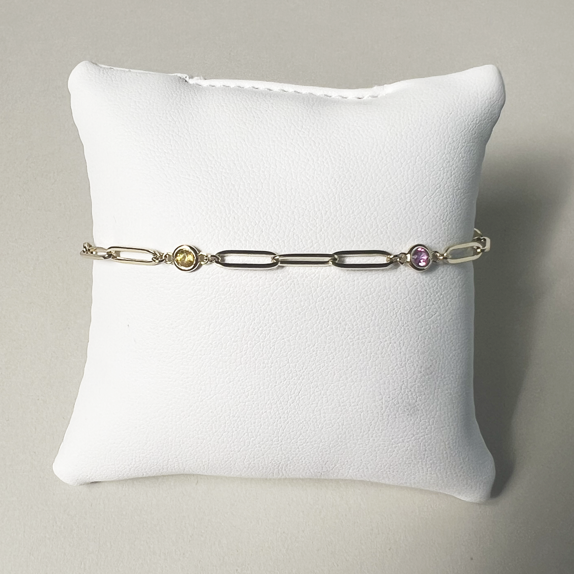 Bezel Station Paperclip Bracelet | 14K Yellow Gold | 0.36 CTW (Approx) Multicolor Sapphire