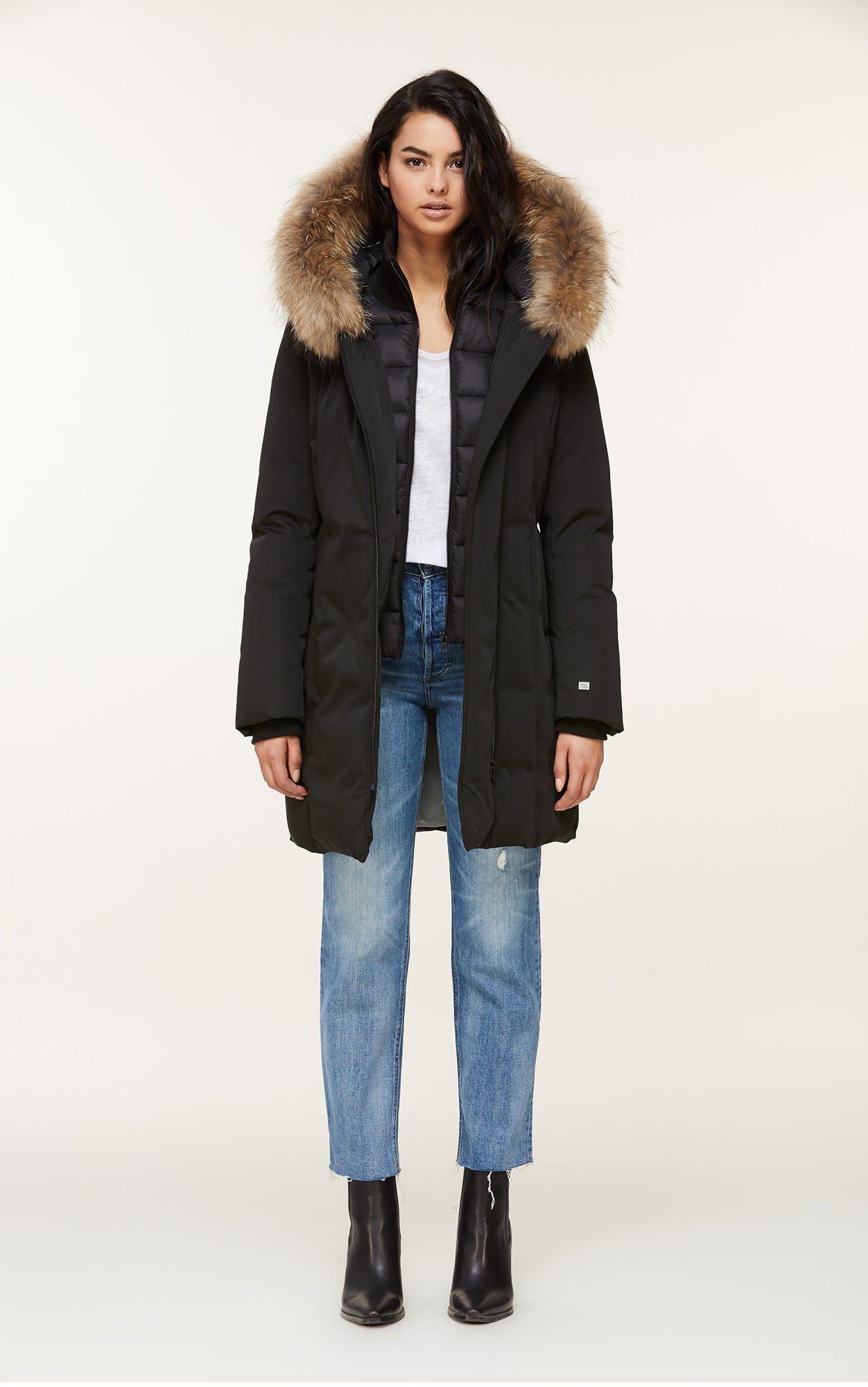Salma Classic Down Coat With Removable Natural Fur | Black