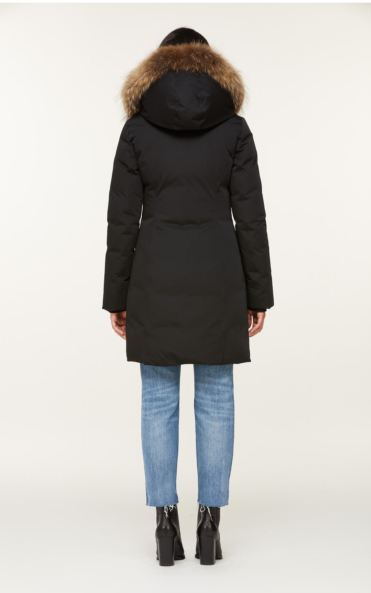 Salma Classic Down Coat With Removable Natural Fur | Black