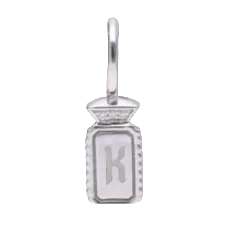 Rectangle Dog Tag Charm | Sterling Silver | White Lab Diamond