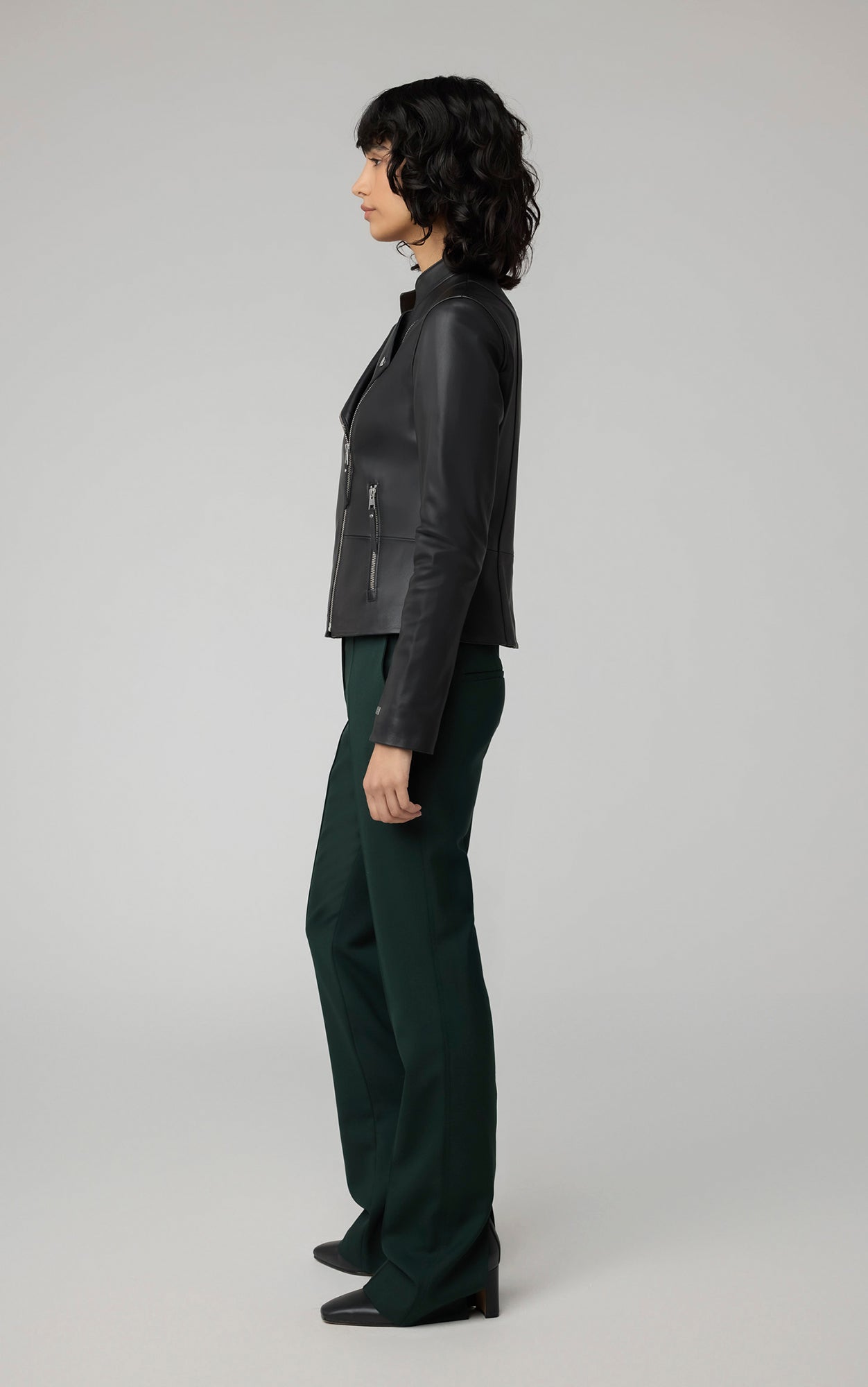 Saskia-L Slim-Fit Leather Jacket With Stand Collar | Black