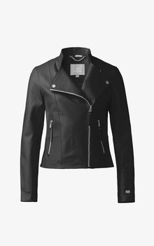Saskia-L Slim-Fit Leather Jacket With Stand Collar | Black