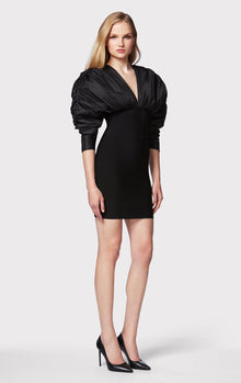 Ruched Nylon Mini Dress | Black