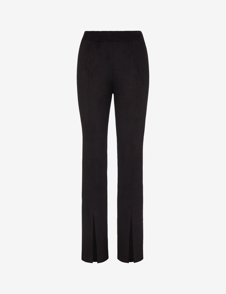 Faux Suede Split Front Pant::Black::Main